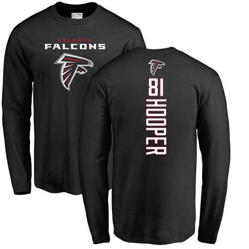 Atlanta Falcons Men Black Austin Hooper Backer NFL Football #81 Long Sleeve T Shirt